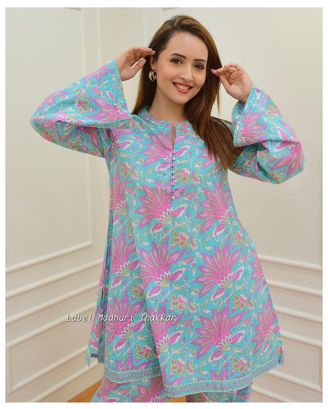 Mann Afgani Cord Set Printed Short Kurti With Bottom